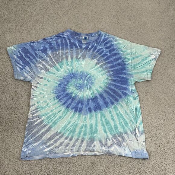 Other - Custom Colortone Tie-Dye T-Shirt XL Blue Spiral Cotton Short Sleeve